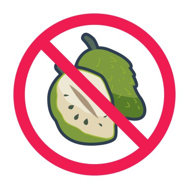 Kaynak izi yok, kaynak suyu yasak işareti, graviola meyvesi yasak işareti, düz vektör illüstrasyonu