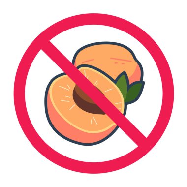 Kayısı meyvesi yok, kayısı tabelası yasak, Damasco meyve sembolü yemeyin, düz vektör çizimi