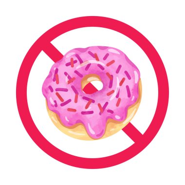 Donut yasak tabelası, donut tabelası yasak sembol, şekerli abur cubur yasak.