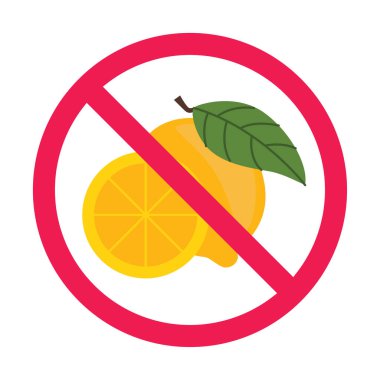 Limon meyve ikonu, limon yasaklı tabela, narenciye meyvesine izin verilmiyor.
