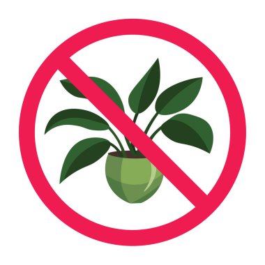 Bitki işareti yok, dekoratif işaret yok, saksı bitkisi yasak sembol.