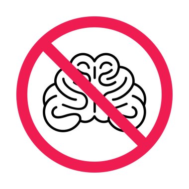 Beyin işareti yok, düşünme izni yok, beyin yasaklı sembol, beyin aktivite simgesini durdur