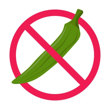 Bamya işareti yok, yasak kadınlar parmak sebze işareti, bamya yasaklı sembol, düz vektör çizimi