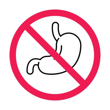 Mide ikonlu yasak tabela, mide organı yasak sembol, sindirim sistemi yasağı işareti