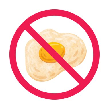 Yumurta yok, güneşli tarafı yasaklı sembol, kızarmış yumurta alerjisi uyarısı.