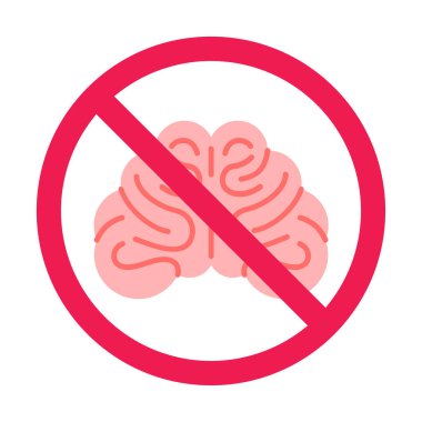 Beyin organı simgesi olan yasaklı bir işaret, beyin işareti yok, yasak düşünce simgesi, yasaklı sembol, yasaklı vektör çizimi