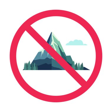 Dağ ikonlu yasak tabela, yürüyüş yasak, tehlikeli açık hava tırmanış alanı yasak sembol