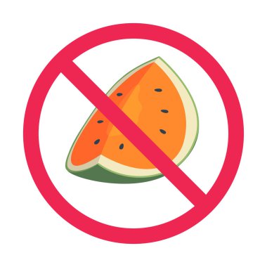 Turuncu karpuz meyve ikonlu yasak tabela, karpuza izin yok, turuncu karpuz sembolü yemeyin.