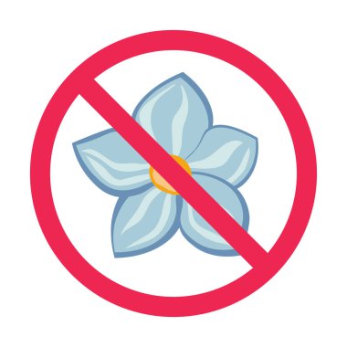 Mavi çiçek işareti, yasaklı çiçek süsleme sembolü, yasaklı dekoratif çiçek ikonu, düz vektör illüstrasyonu