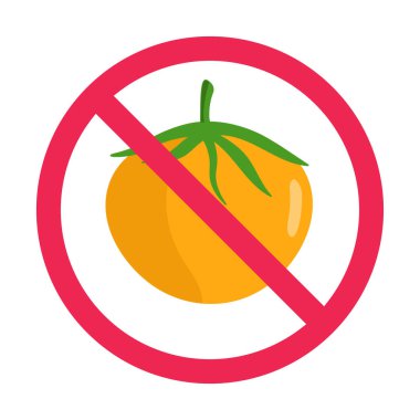 Domates işareti yok, yasak sarı domates sembolü, sarı domates işareti, sebze yasaklı ikon, düz vektör çizimi yemeyin.