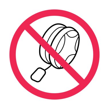 Yo-yo işareti yok, yoyo oyuncak tabelası, tehlikeli çocuklar için oyuncak yasak sembol, sınıfın içinde oyuncak oynamayın, düz vektör çizimi