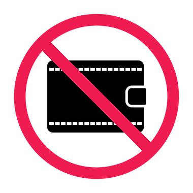 Cüzdan işareti yok, cüzdan işareti, cüzdan sembolü taşıma, düz vektör illüstrasyonu