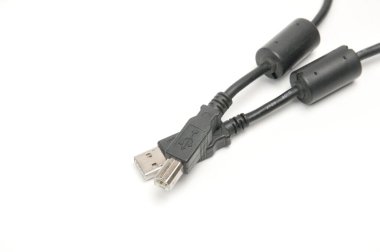 USB A ve USB B erkek yazıcı kablosu izole edilmiş beyaz arka grup üzerinde