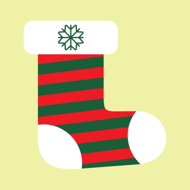 Yılbaşı çorap ikonu beyaz arkaplan vektörü noel ve yeni yıl vektör illüstrasyonunda izole edilmiş düz stil