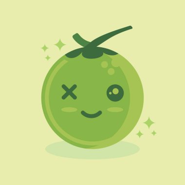 Sevimli çizgi film yeşil meyve karakteri. kawaii vektör illüstrasyonu