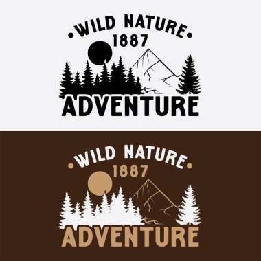 Macera ve macera logosu dağ ve ormanla belirlendi.