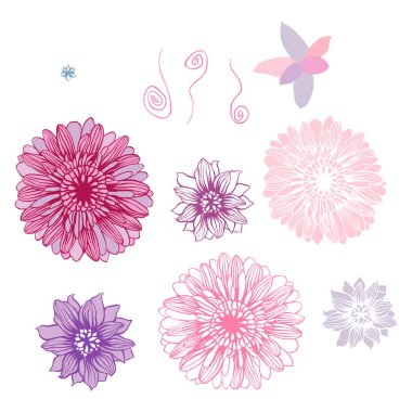 vektör el çizmek çiçek kümesi üzerinde beyaz izole.