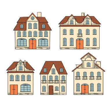 eski el çizim evleri izole. vektör çizim.