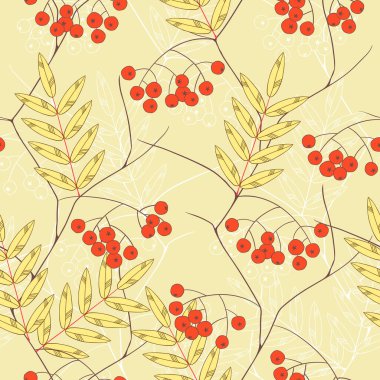 rowanberry ve yaprakları ile sorunsuz vektör arka plan.