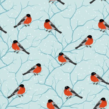 Kış seamless modeli. kuşlar Noel ağacı üzerinde.