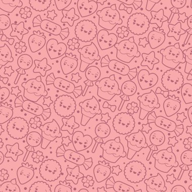 tatlı kek ile sorunsuz kawaii desen.