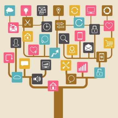 seo internet simgeler sosyal ağ ağaç arka plan.