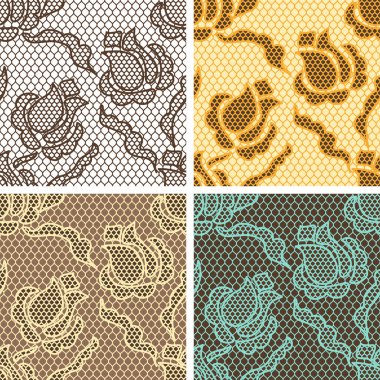 Soyut çiçekleri olan dikişsiz dantel desenler dizisi.