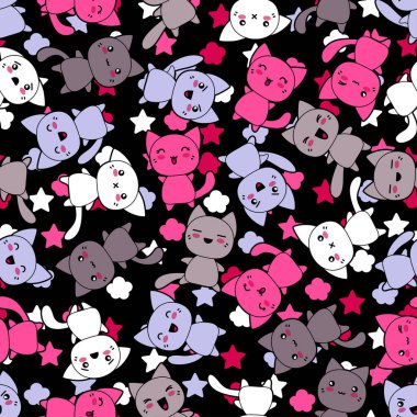 şirin kawaii doodle cats ile Seamless Modeli.