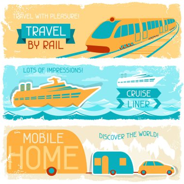 Yatay seyahat afiş retro tarzı bir dizi.