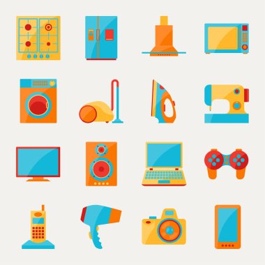 ev aletleri ve elektronik simgeler kümesi.