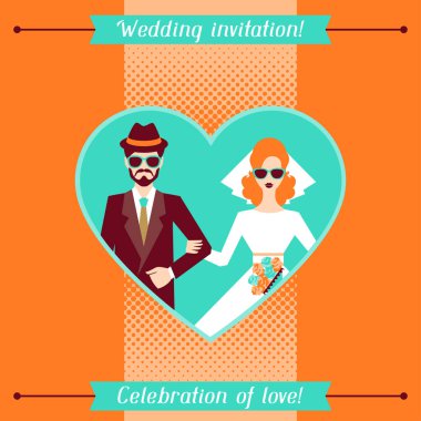 düğün davetiye kartı şablonu retro tarzı.