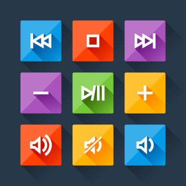 düz tasarım tarzında media player düğme kümesi.