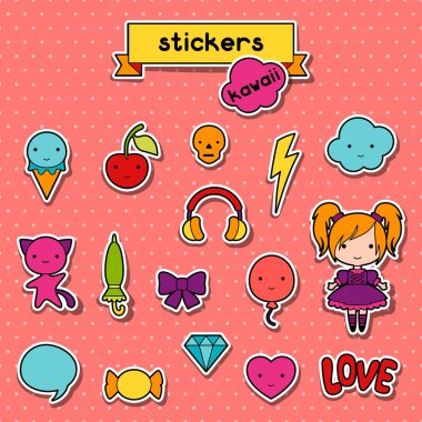 dekoratif elemanları kawaii karalamalar kümesi.