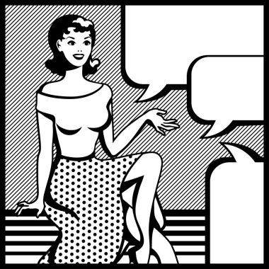 Illustration of retro girl in pop art style. clipart