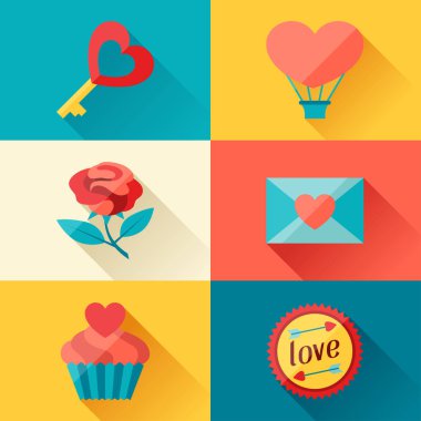 Sevgililer ve düğün arka planda düz tasarım stil.