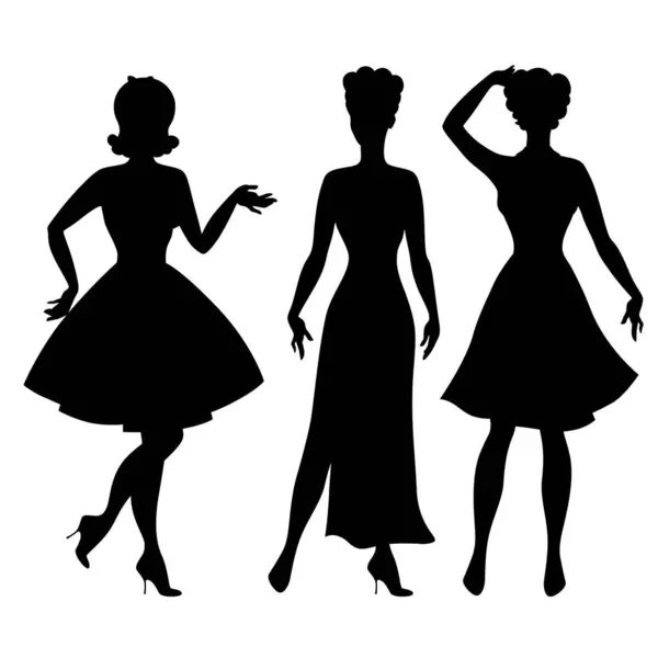 Kızlar 1950'lerin tarzında güzel PIN Silhouettes.