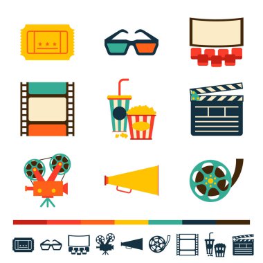Film tasarım öğeleri ve sinema simgeler kümesi. 