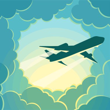 Uçak bulutların arasında uçuyor..