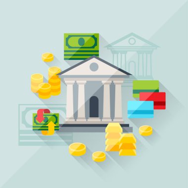 Bankacılık düz tasarım tarzında illüstrasyon kavramı.
