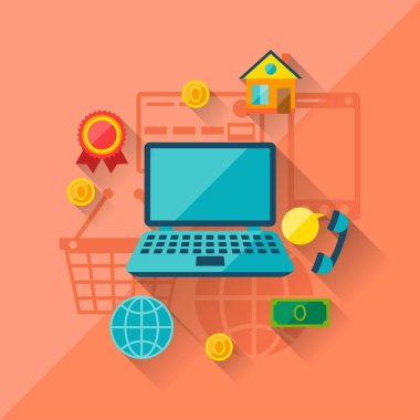 düz tasarım tarzında internet alışveriş illüstrasyon kavramı.