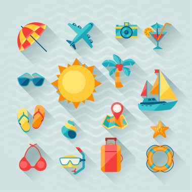 düz tasarım stilinde seyahat ve Turizm Icon set.