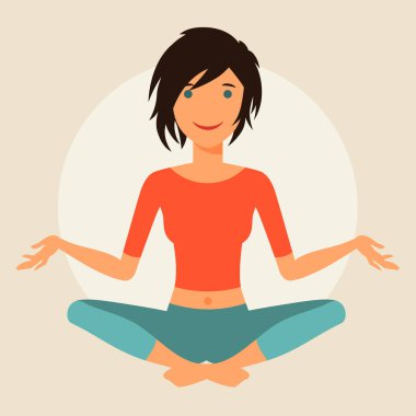 sevimli genç kız pratik yoga çizimi.
