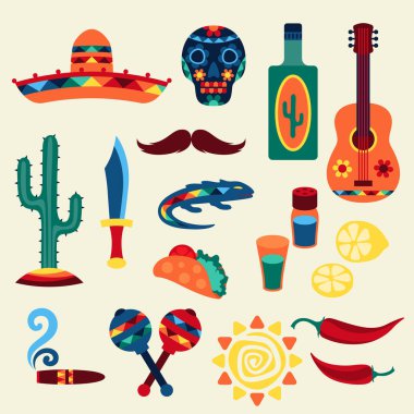 yerli tarzı Meksikalı simgeler koleksiyonu.