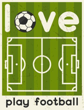 Aşk futbol oynamak. düz tasarım tarzı Retro poster.