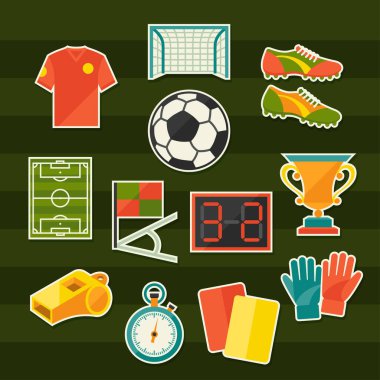 Futbol (futbol) etiket simge düz tasarım stili ayarla.