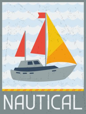 Deniz. düz tasarım tarzı Retro poster.