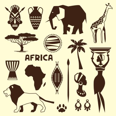 Düz stil Afrikalı etnik simgeler kümesi.