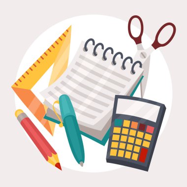 okul eğitim illüstrasyon tasarımı simgesi malzemeleri.