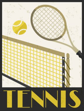 Tenis. düz tasarım tarzı Retro poster.