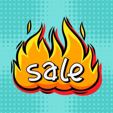 Satılık komik konuşma balonu arka planda karikatür tarzı.